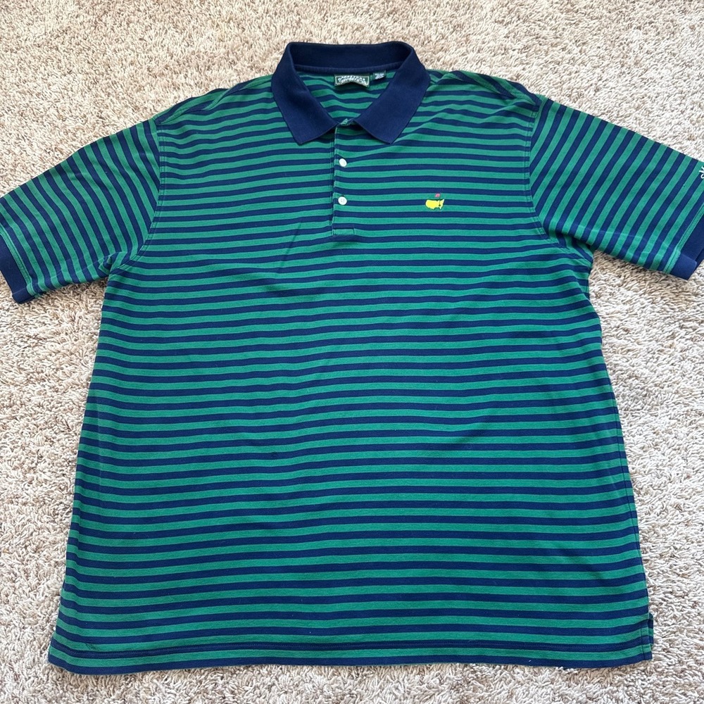 Masters Collection Golf Polo Shirt Mens XXL Green Striped Pima Cotton Pinhole